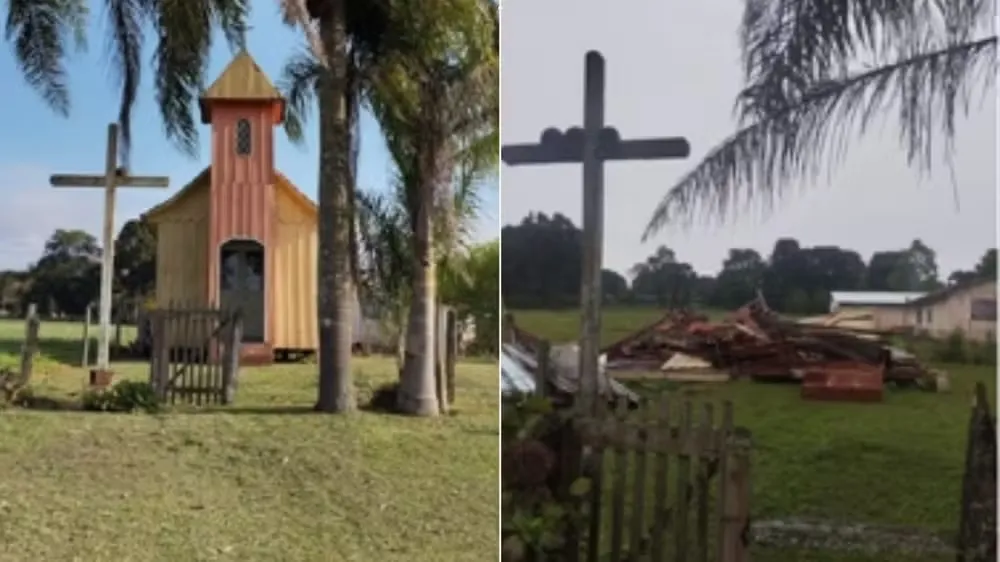 Temporais derrubam capela centenária, arrancam telhado de barracão e causam estragos no Paraná