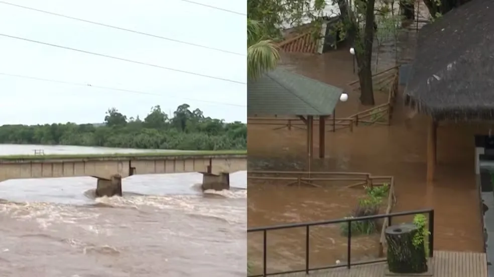 Chuva intensa faz nível de rio subir, e água invade chácaras no Paraná