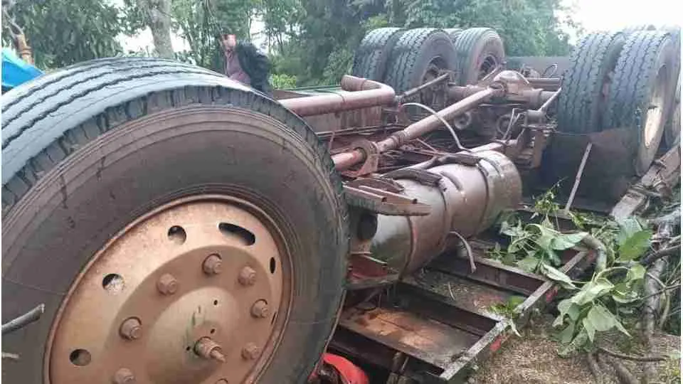 Passageiro morre preso debaixo de caminhão carregado de canola após tombamento na PR-487