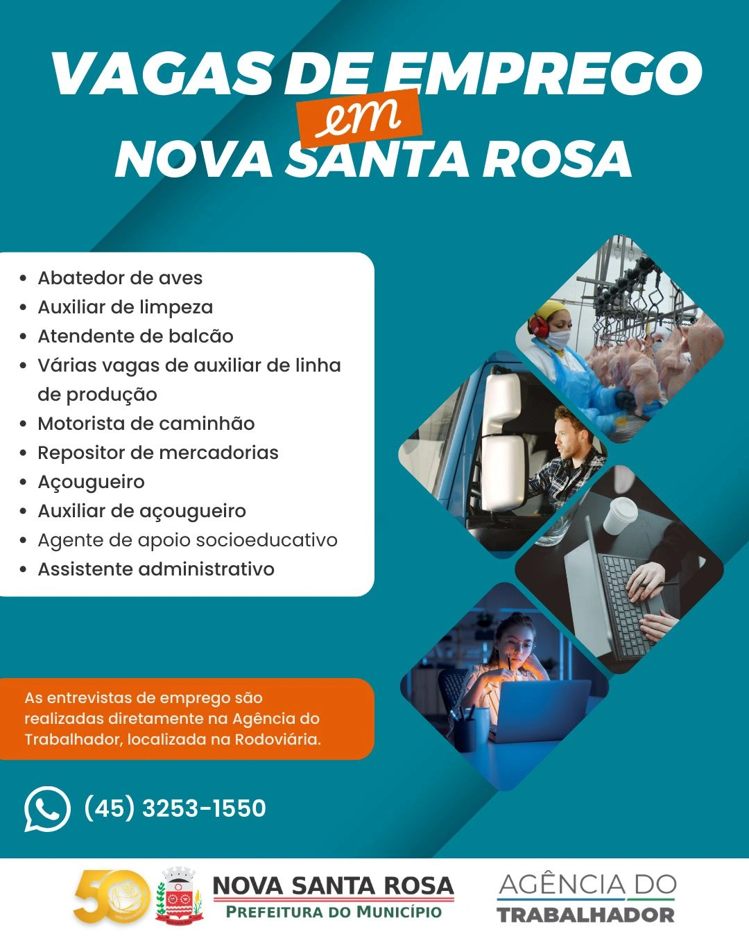 Novas vagas de emprego est&atilde;o dispon&iacute;veis e Ag&ecirc;ncia do Trabalhador passa a atender tamb&eacute;m pelo WhatsApp