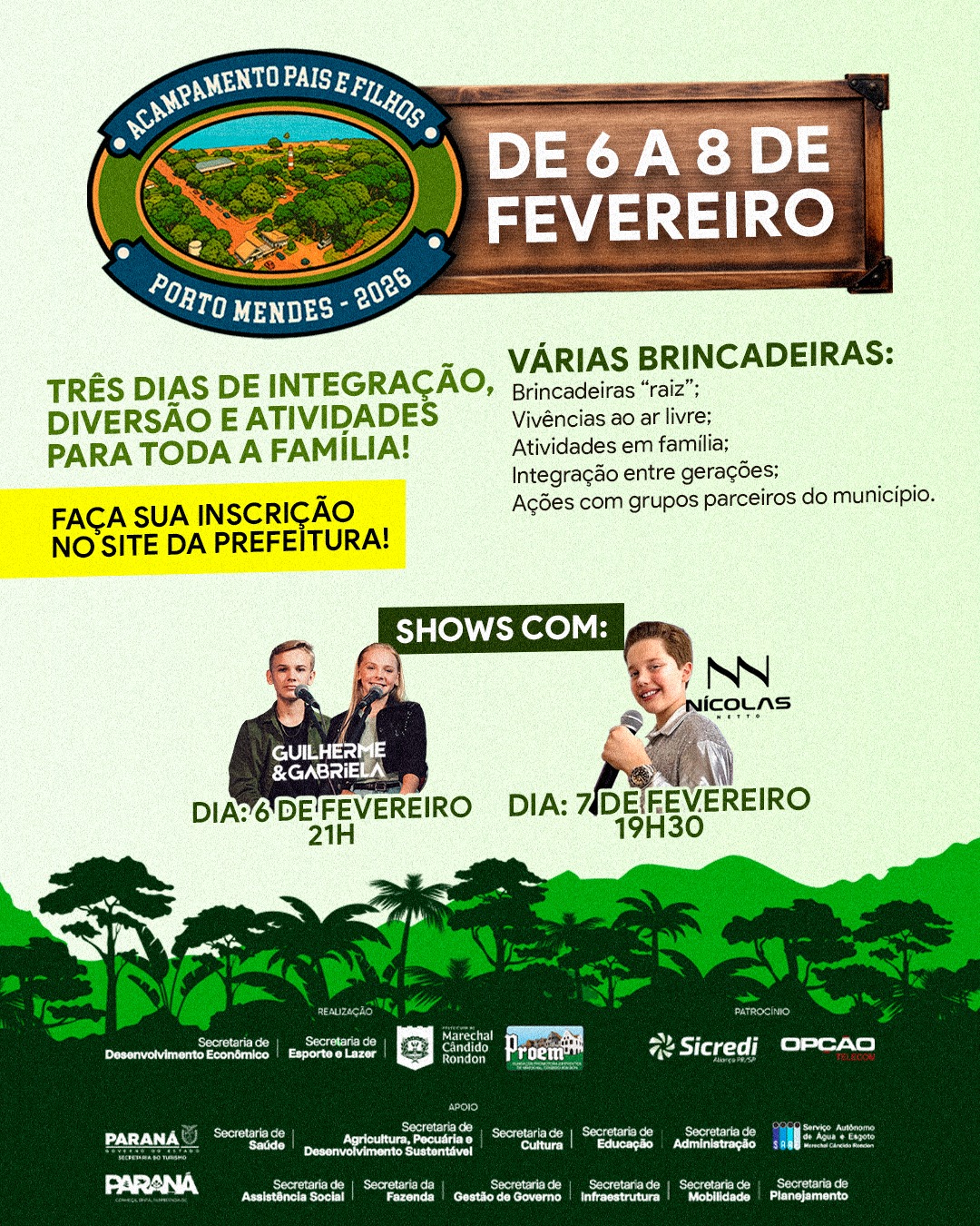 Acampamento Pais e Filhos 2026 acontecer&aacute; de 6 a 8 de fevereiro em Porto Mendes