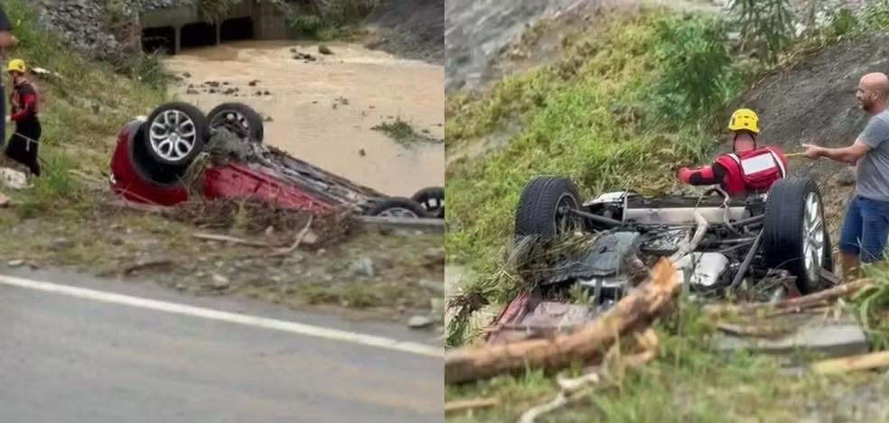 Beb&ecirc; e casal s&atilde;o encontrados mortos em carro arrastado pela &aacute;gua durante fortes chuvas em SC