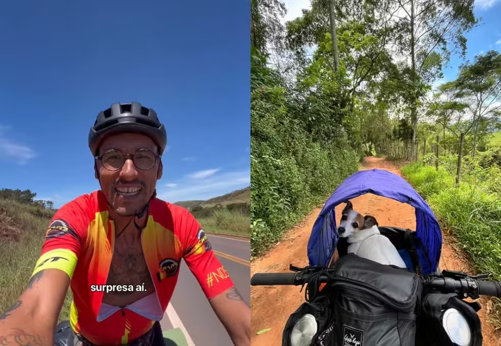 Ciclista percorre 12 mil km por 11 estados com cachorra ap&oacute;s superar c&acirc;ncer em est&aacute;gio terminal: 'Viver o meu sonho'
