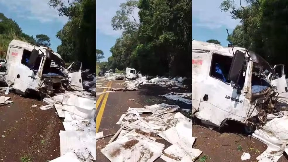 Caminhoneiro sobrevive sem ferimentos graves ap&oacute;s caminh&atilde;o perder o controle e ficar despeda&ccedil;ado, no Paran&aacute;