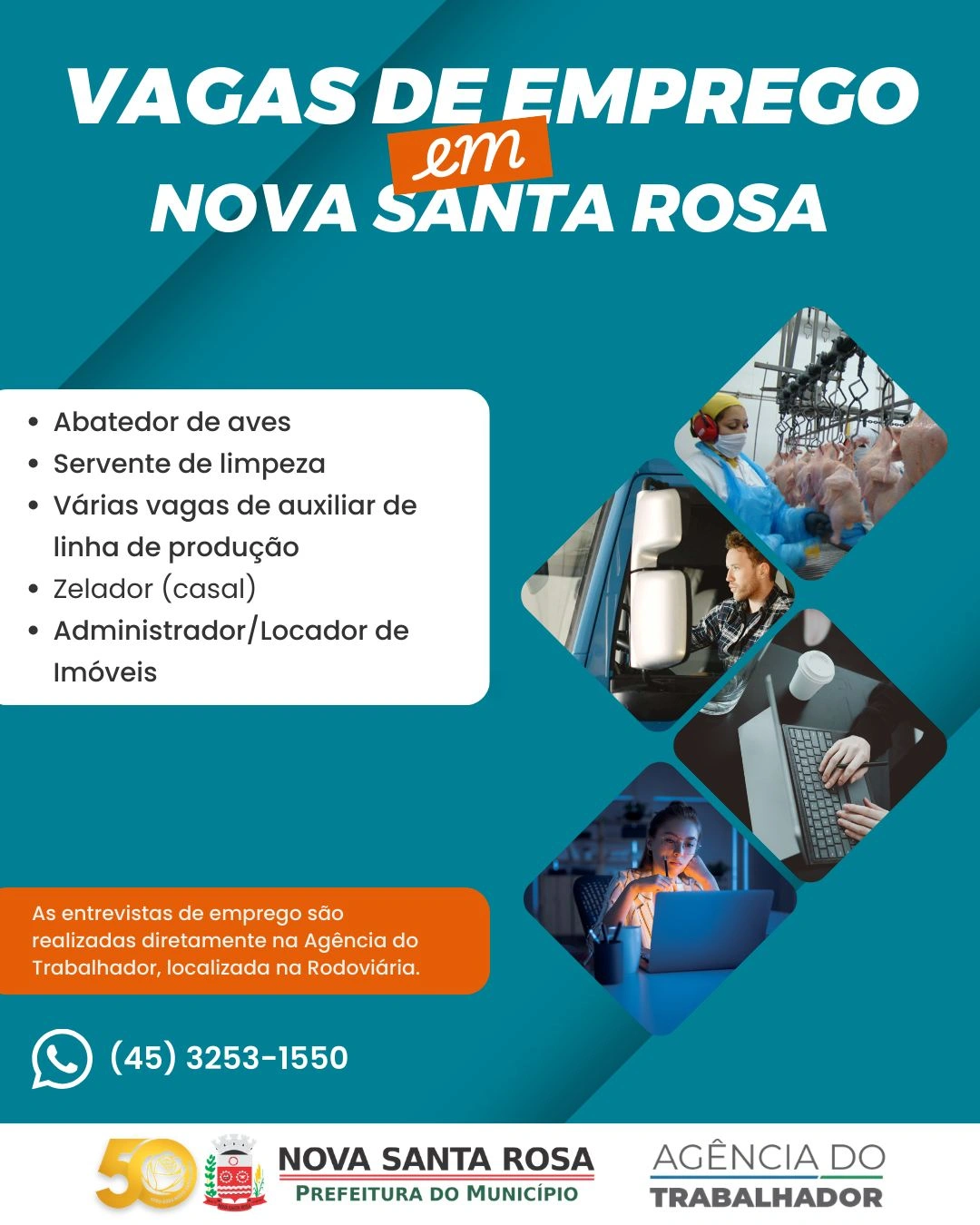 Ag&ecirc;ncia do Trabalhador divulga vagas de emprego em Nova Santa Rosa