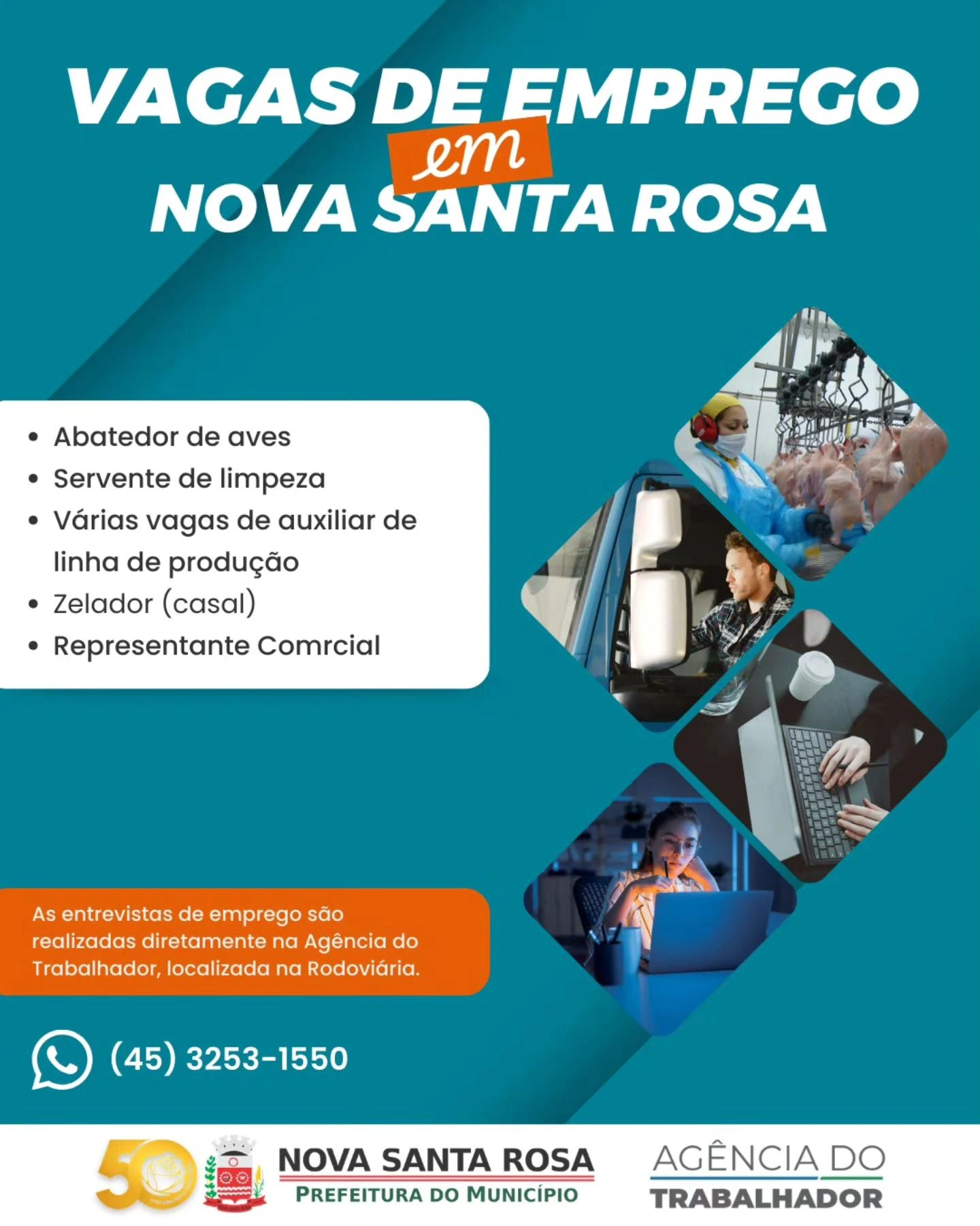 Ag&ecirc;ncia do Trabalhador de Nova Santa Rosa divulga vagas de emprego