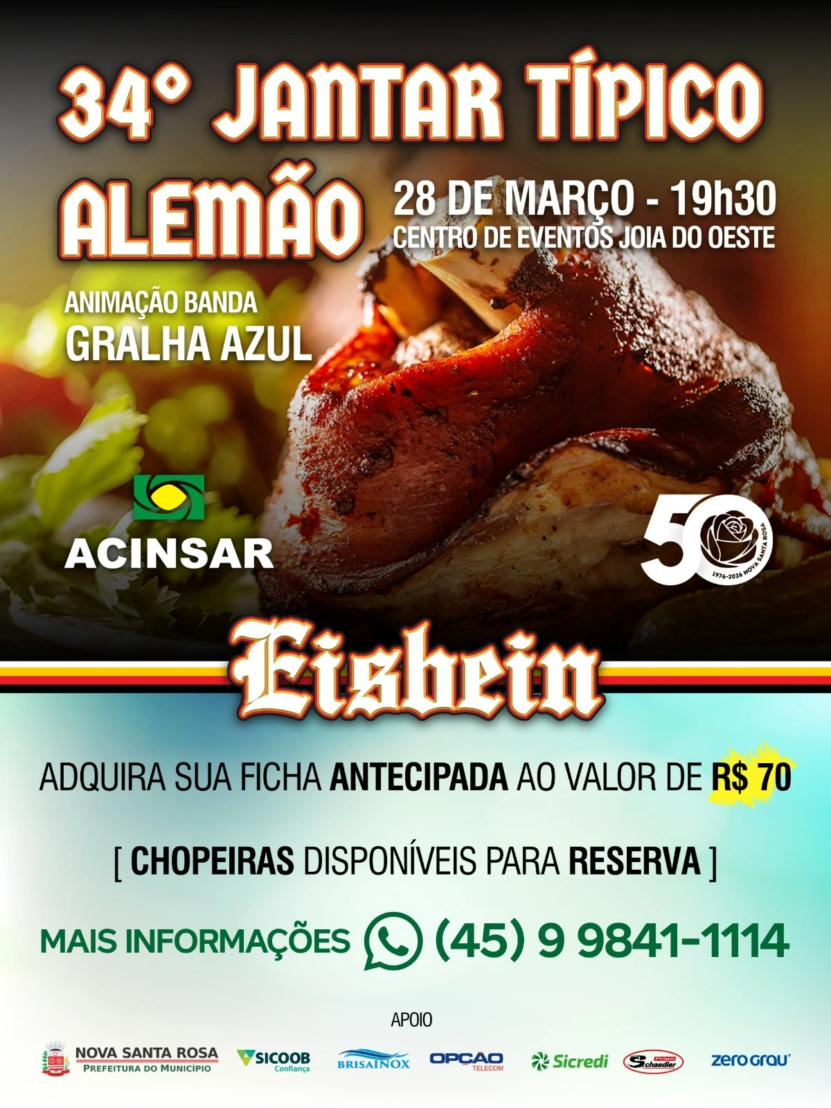 &Uacute;ltimos dias para garantir fichas para o 34&ordm; Jantar T&iacute;pico Alem&atilde;o &ndash; Eisbein