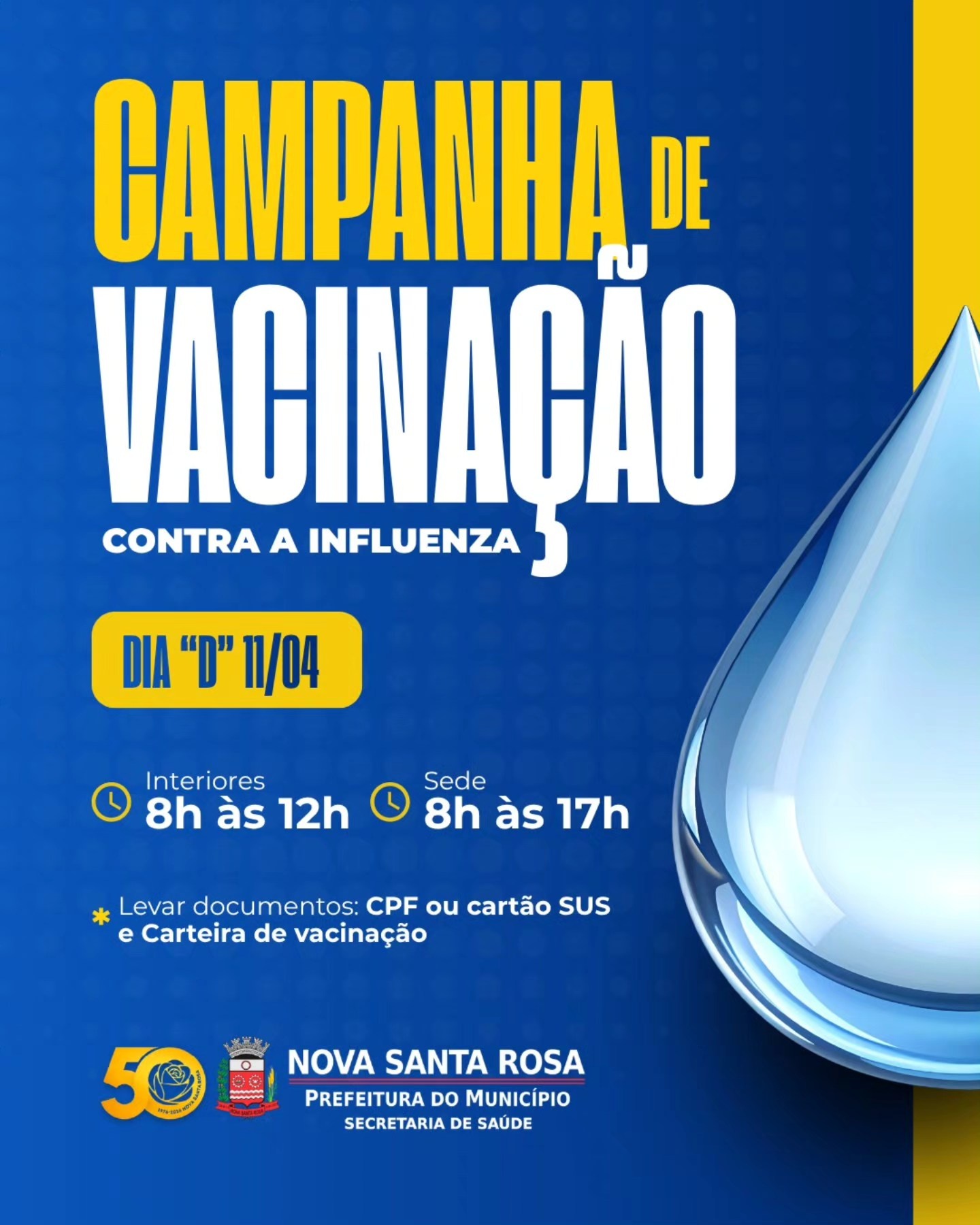 Nova Santa Rosa promove Dia D de Vacina&ccedil;&atilde;o contra a Influenza em 11 de abril