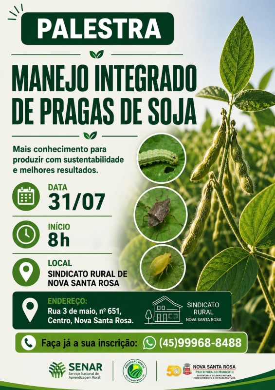 Palestra sobre Manejo Integrado de Pragas da Soja ser&aacute; realizada em Nova Santa Rosa