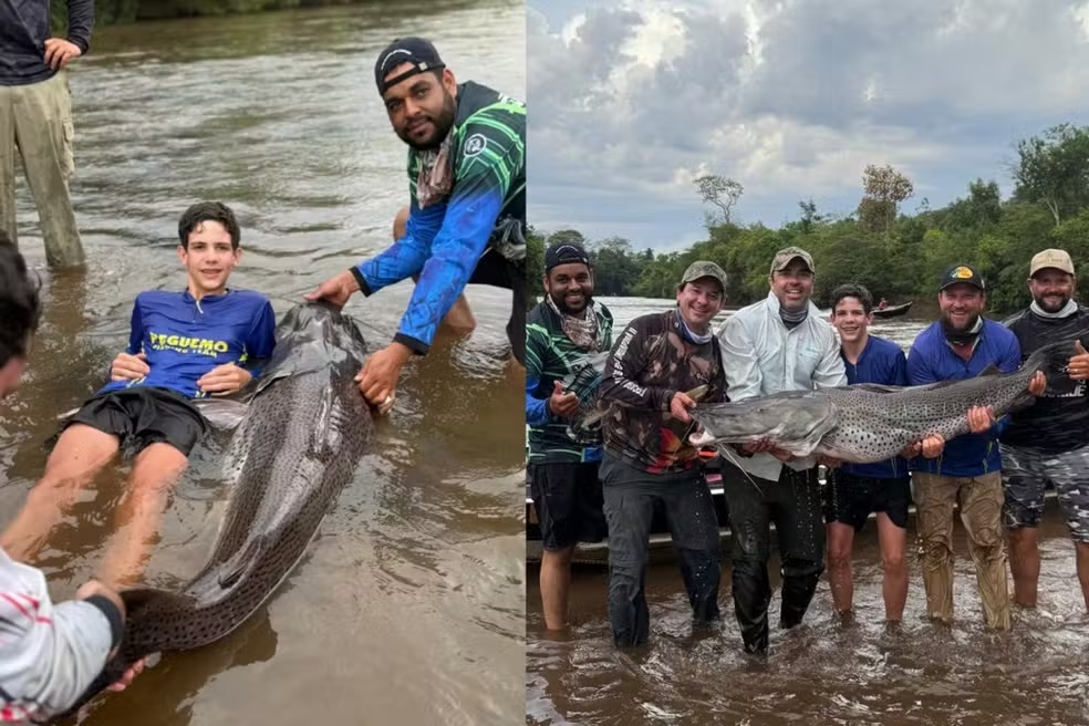 Adolescente fisga peixe maior que o próprio tamanho durante pescaria em MS