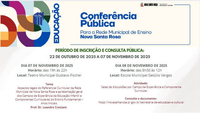 Comunidade nova-santa-rosense é convidada a debater o Referencial Curricular durante Conferência Municipal da Educação
