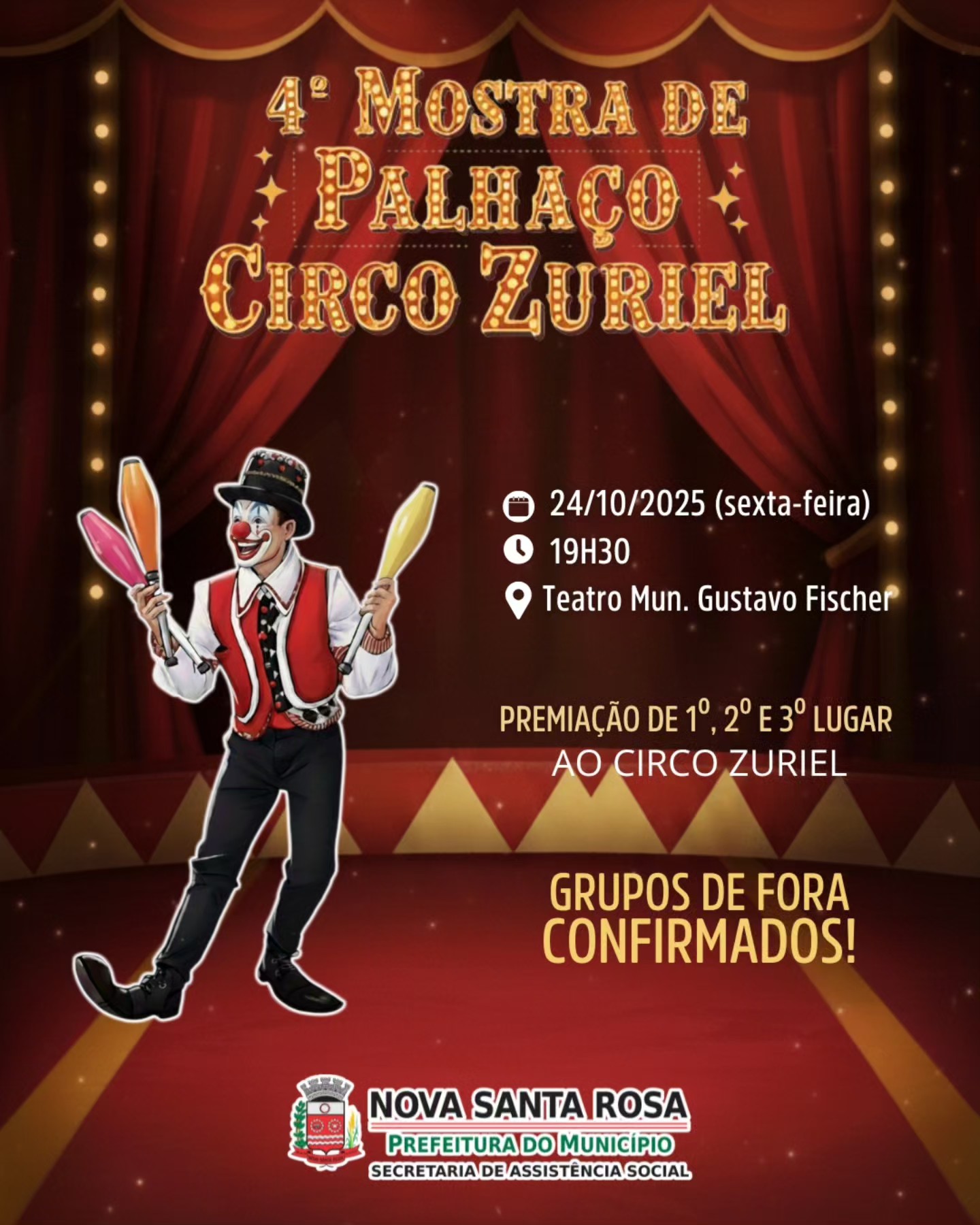 4ª Mostra de Palhaço Circo Zuriel acontece nesta sexta-feira (24) em Nova Santa Rosa