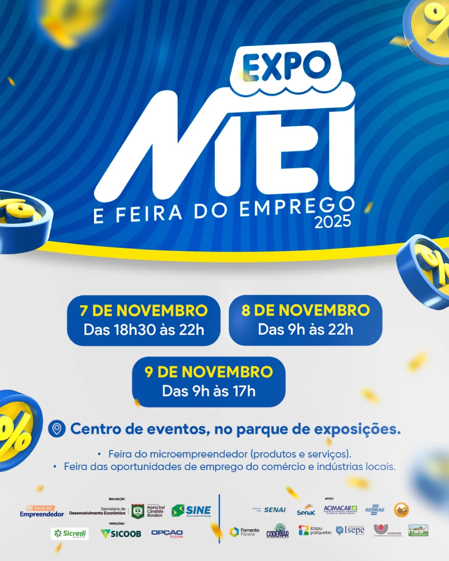 Expo MEI e Feira do Emprego 2025 acontecem de 7 a 9 de novembro em Marechal Cândido Rondon