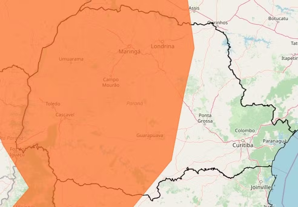 Paraná recebe alerta de tempestades com ventos de até 100 km/h em 322 cidades