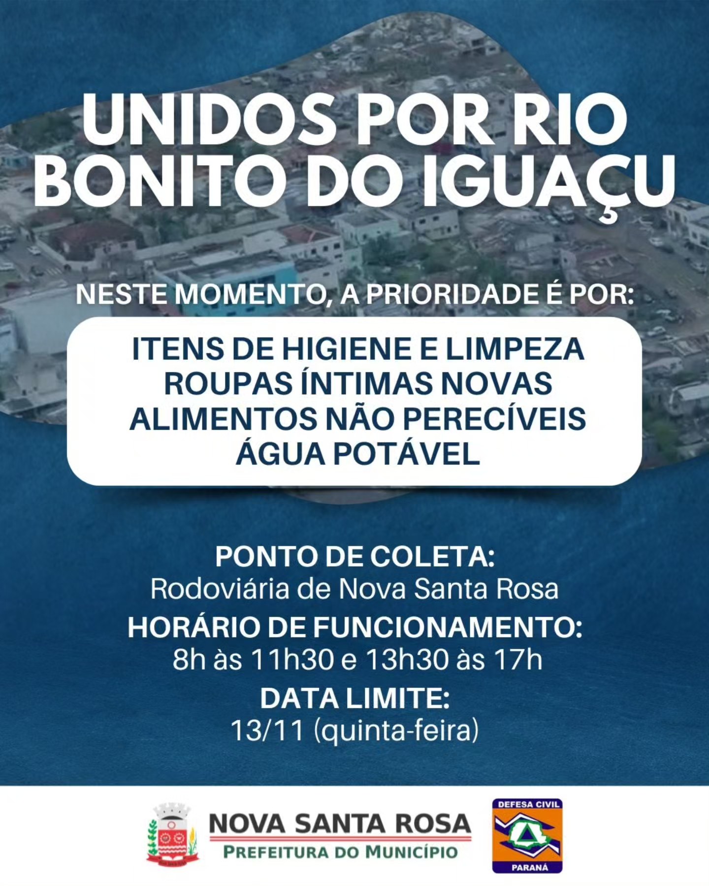 Campanha Solidária em apoio a Rio Bonito do Iguaçu tem ponto de coleta em Nova Santa Rosa