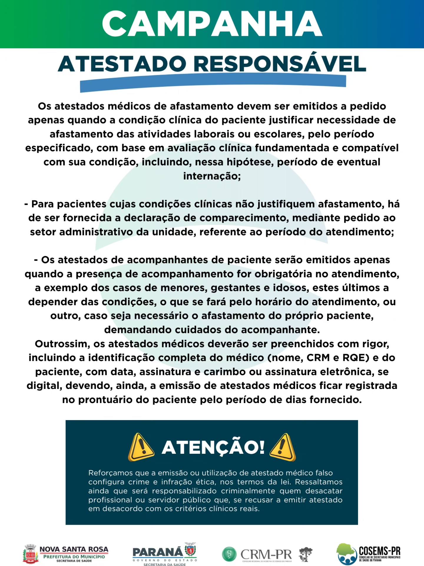 Nova Santa Rosa recebe orientação do CRM-PR sobre a campanha “Atestado Responsável”