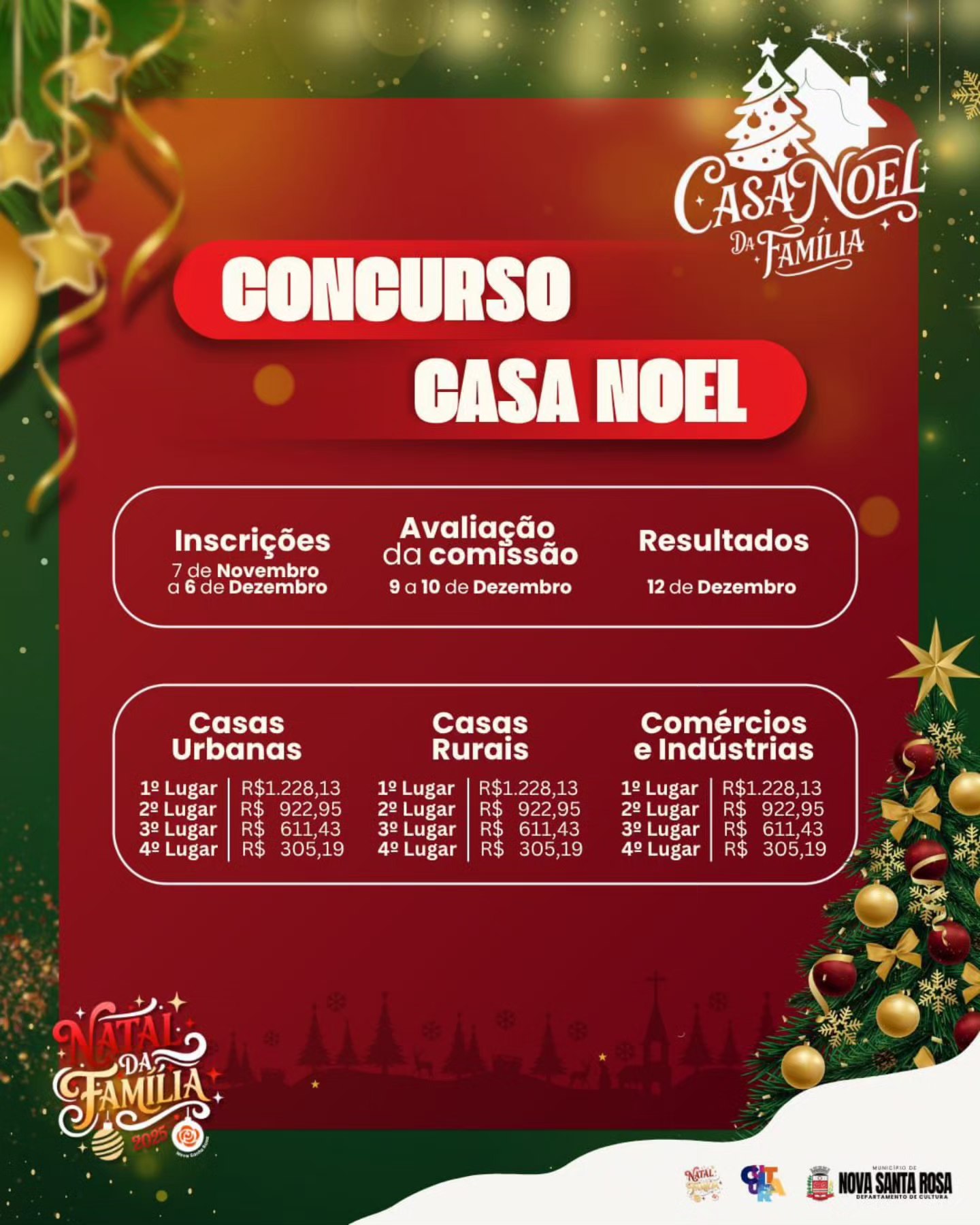 Seguem abertas as inscrições para o Concurso Cultural “Casa Noel da Família” em Nova Santa Rosa