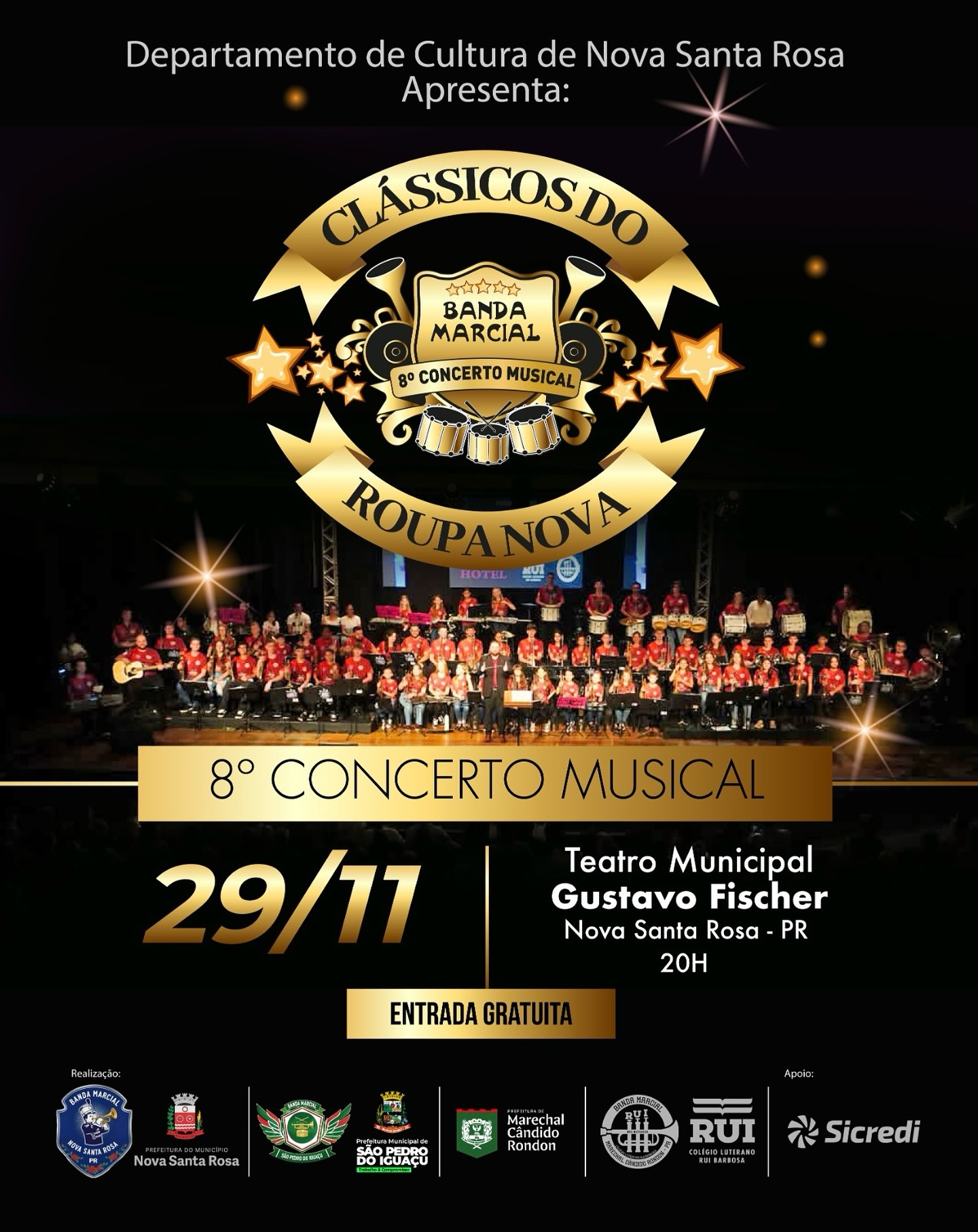 8º Concerto Musical da Banda Marcial com o tema “Clássicos do Roupa Nova” acontece neste sábado (29) em Nova Santa Rosa