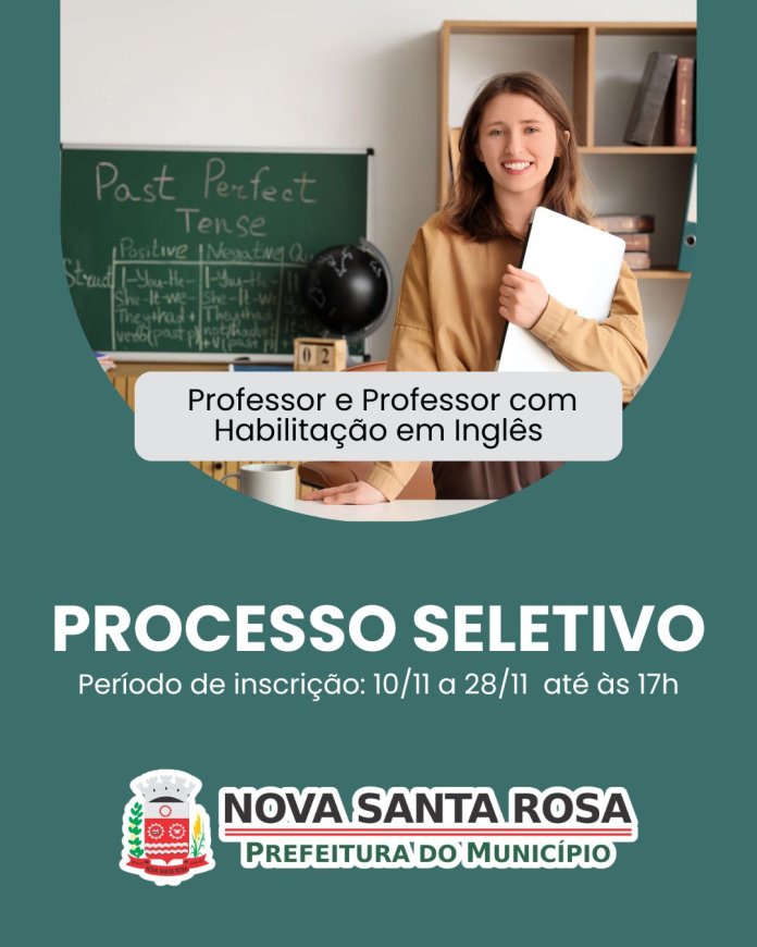Inscrições para o PSS para contratação de professores em Nova Santa Rosa seguem abertas até sexta-feira (28)