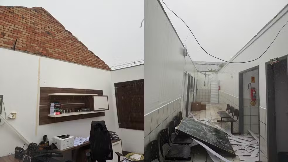 Temporais em SC arrancam telhados de delegacia e supermercado, e granizo destrói lavouras