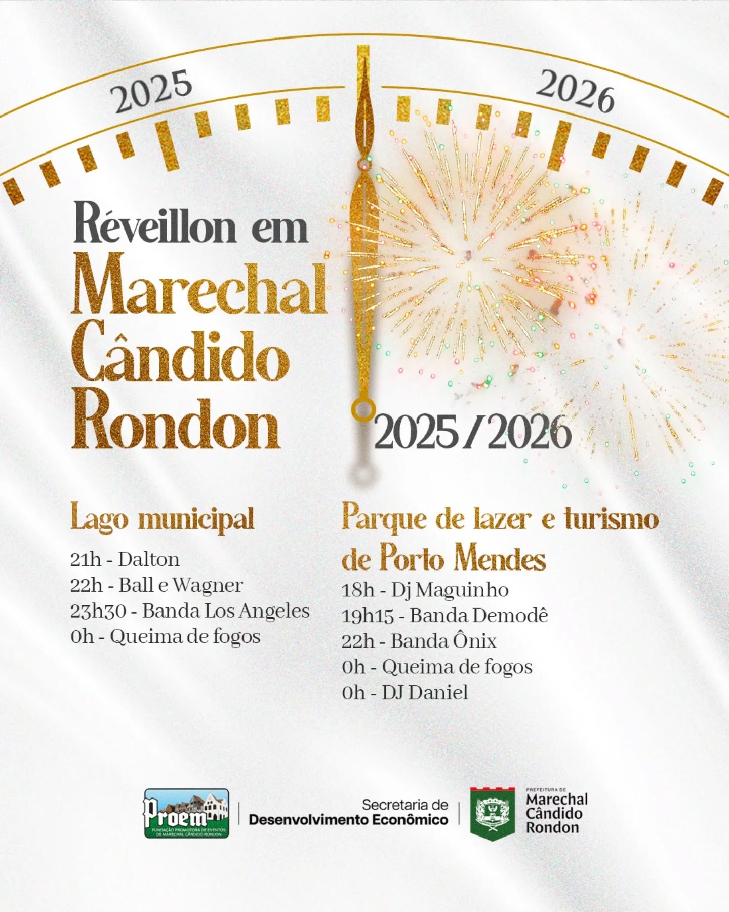 Réveillon em Marechal Cândido Rondon terá dois cenários para celebrar o início de 2026