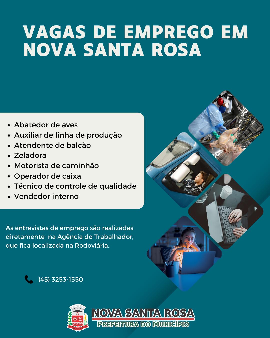 Agência do Trabalhador de Nova Santa Rosa oferta vagas para diferentes funções