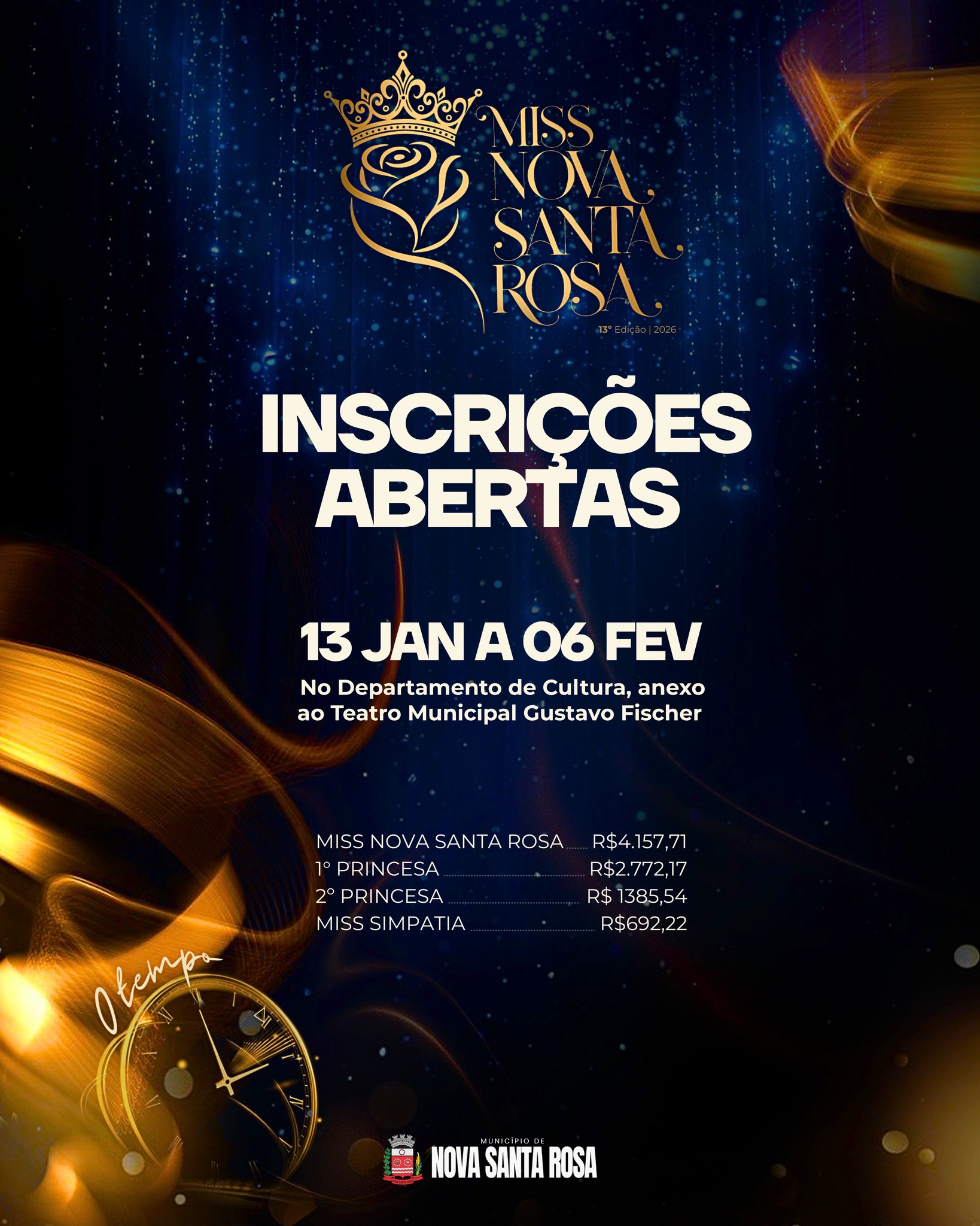 Inscrições abertas para o Concurso Miss Nova Santa Rosa 2026