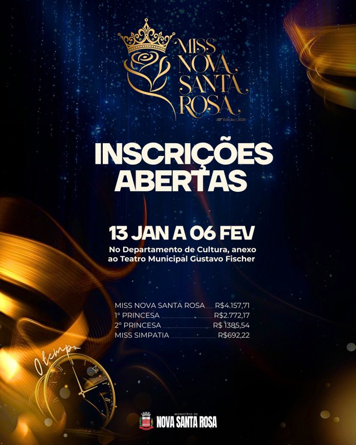 Concurso Miss Nova Santa Rosa 2026 encerra inscrições nesta sexta-feira (06)