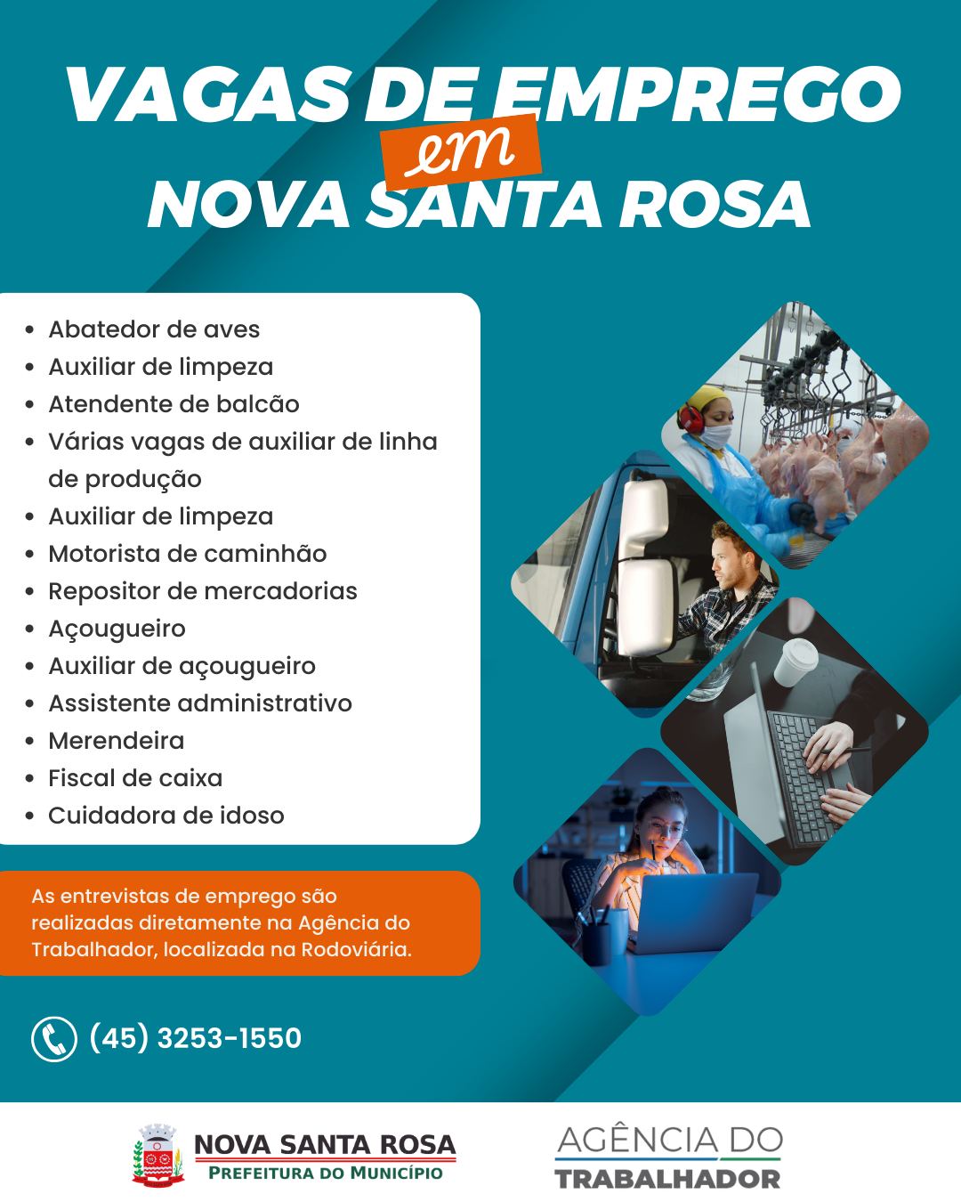 Agência do Trabalhador divulga novas vagas de emprego em Nova Santa Rosa